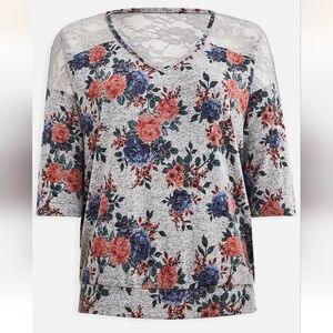 Romantic Floral Lace Yoke Top | Torrid Soft Boho Knit Tee Size 3X